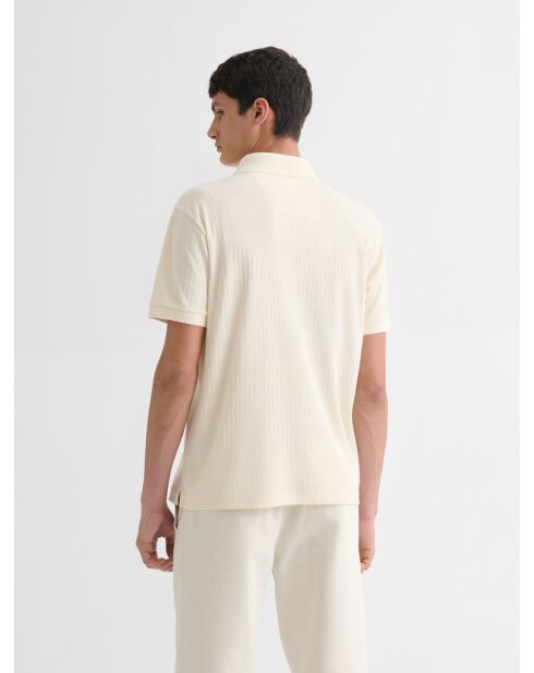 Polo col V effet maille beige clair