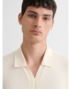 Polo col V effet maille beige clair
