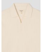 Polo col V effet maille beige clair