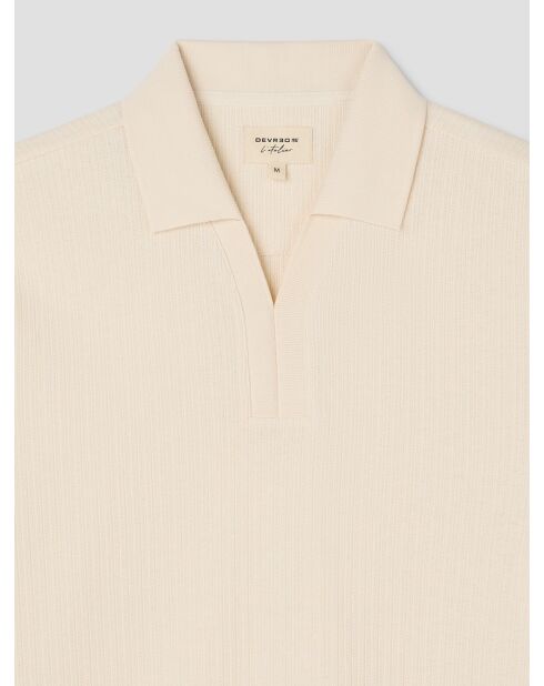 Polo col V effet maille beige clair