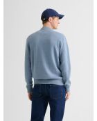 Cardigan col montant en coton cachemire bleu gris 2