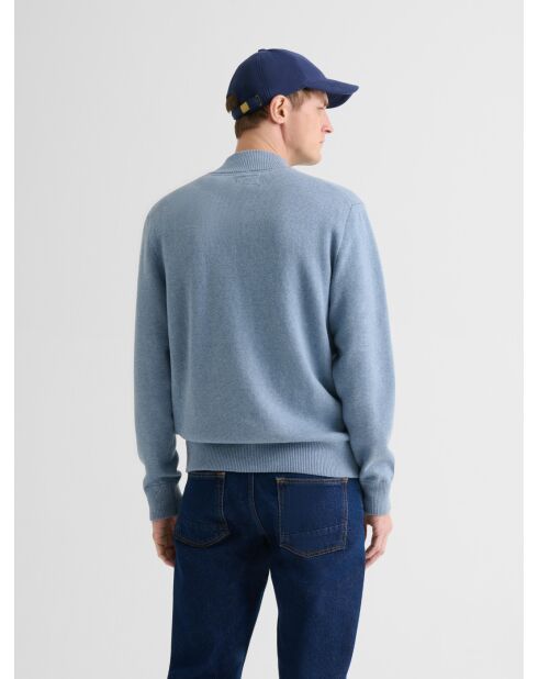 Cardigan col montant en coton cachemire bleu gris 2