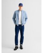 Cardigan col montant en coton cachemire bleu gris 2