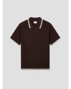 Polo col ouvert en coton biologique marron