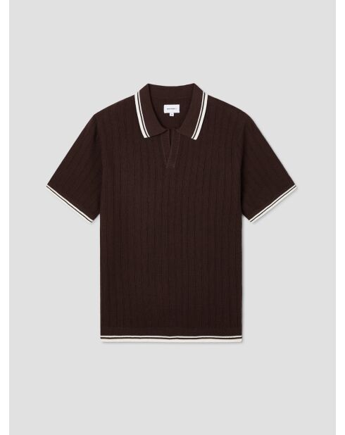 Polo col ouvert en coton biologique marron