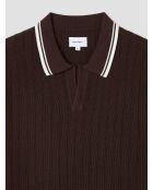 Polo col ouvert en coton biologique marron