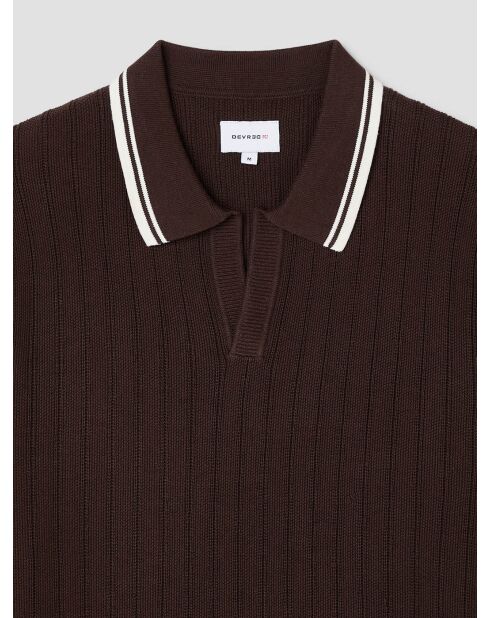 Polo col ouvert en coton biologique marron