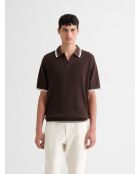 Polo col ouvert en coton biologique marron