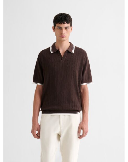 Polo col ouvert en coton biologique marron