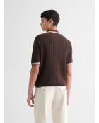 Polo col ouvert en coton biologique marron