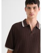 Polo col ouvert en coton biologique marron