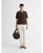 Polo col ouvert en coton biologique marron