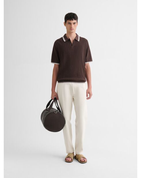 Polo col ouvert en coton biologique marron