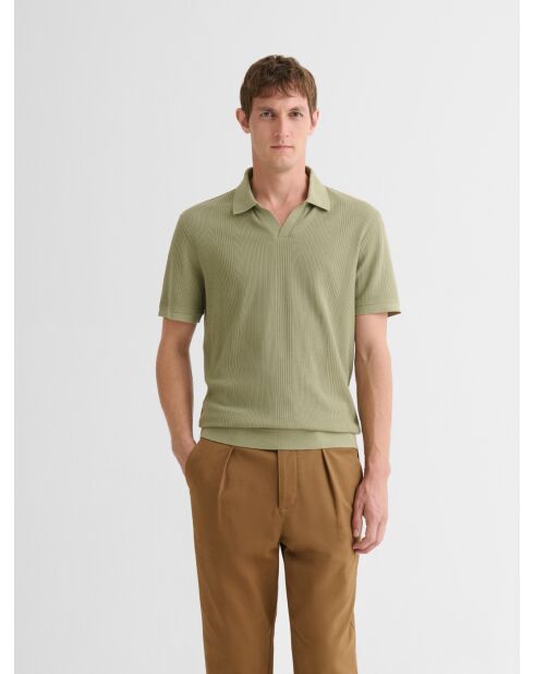 Polo col ouvert gauffré vert amande 2