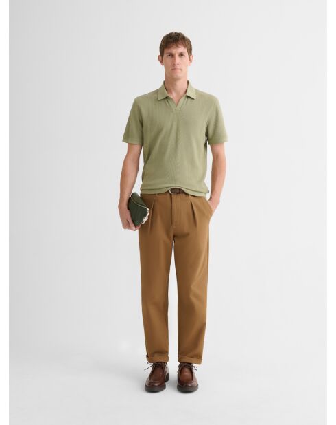 Polo col ouvert gauffré vert amande 2