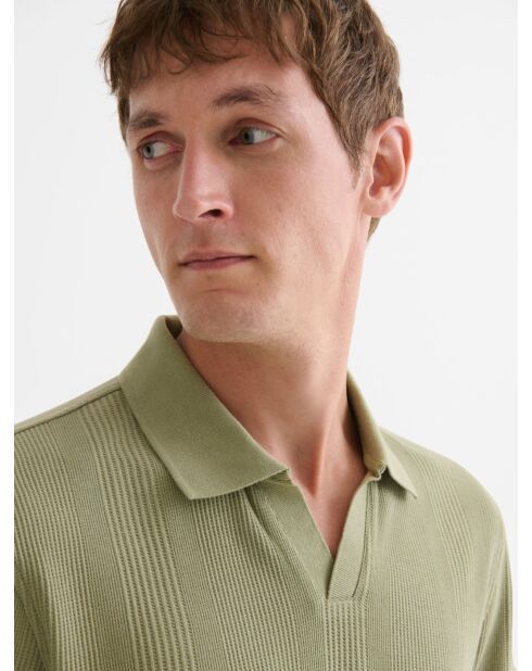 Polo col ouvert gauffré vert amande 2