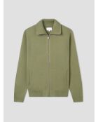 Cardigan col montant zippé en coton vert amande 2