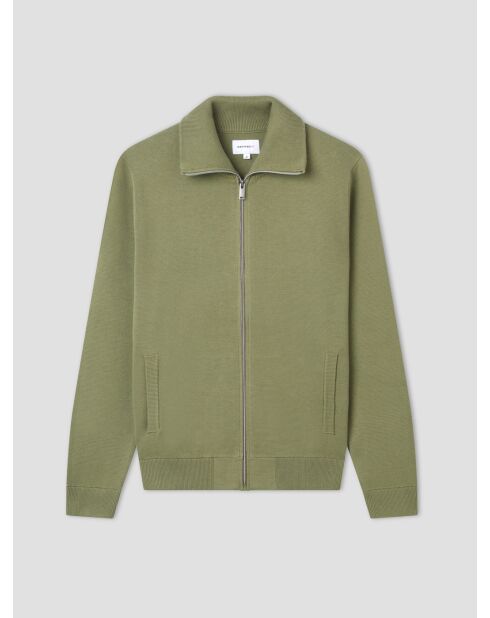 Cardigan col montant zippé en coton vert amande 2