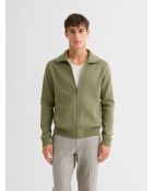 Cardigan col montant zippé en coton vert amande 2