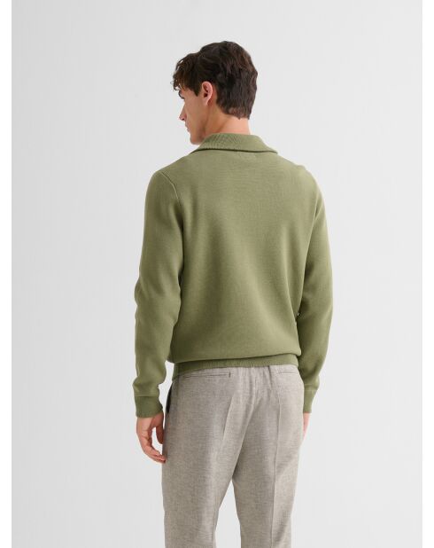 Cardigan col montant zippé en coton vert amande 2