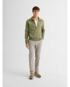 Cardigan col montant zippé en coton vert amande 2