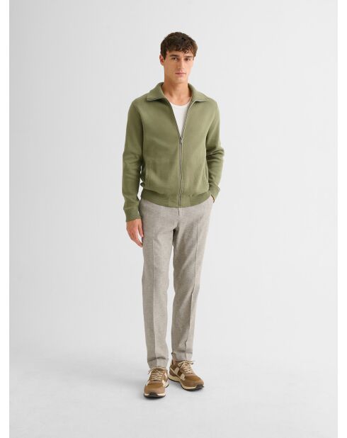 Cardigan col montant zippé en coton vert amande 2