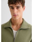 Cardigan col montant zippé en coton vert amande 2
