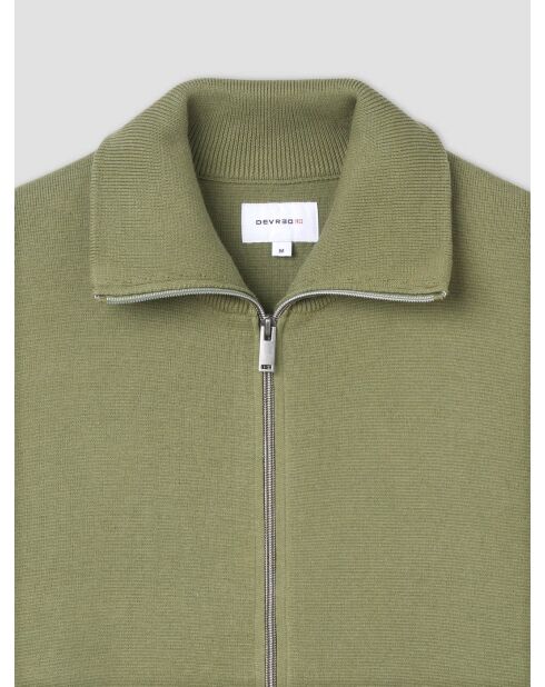 Cardigan col montant zippé en coton vert amande 2