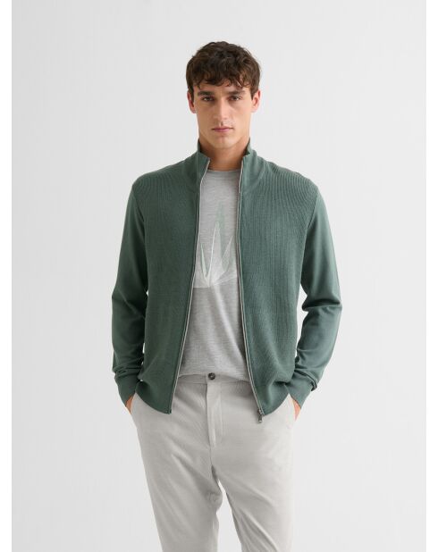 Cardigan zippé tricotage fantaisie vert