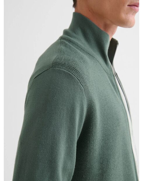 Cardigan zippé tricotage fantaisie vert