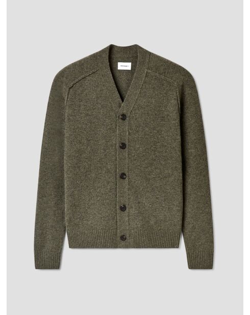 Cardigan boutonné en laine certifiée vert olive