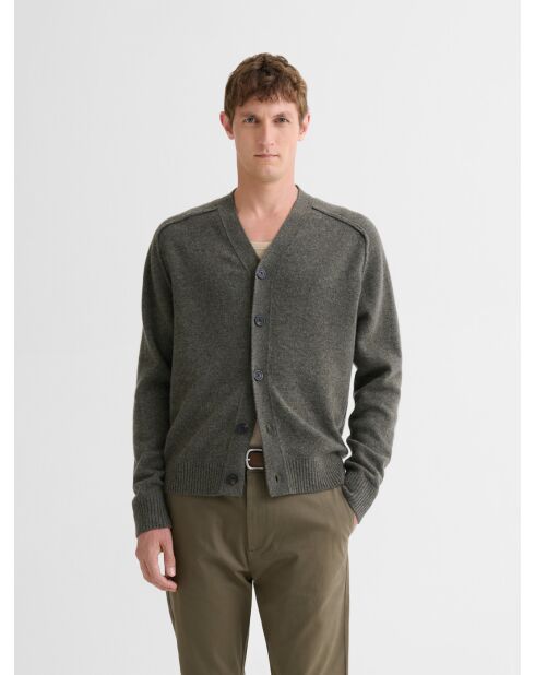 Cardigan boutonné en laine certifiée vert olive