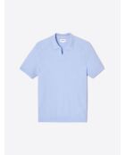 Polo maille col ouvert coton biologique bleu ciel