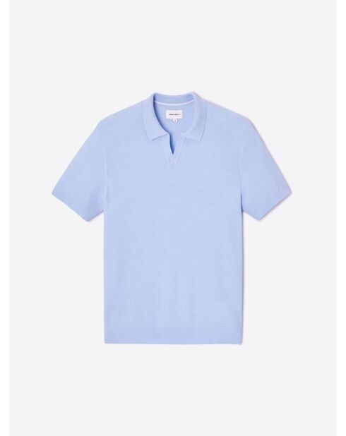 Polo maille col ouvert coton biologique bleu ciel