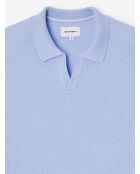 Polo maille col ouvert coton biologique bleu ciel