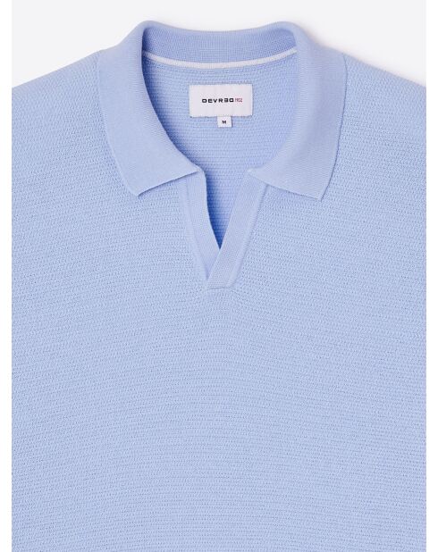 Polo maille col ouvert coton biologique bleu ciel
