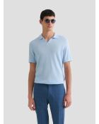 Polo maille col ouvert coton biologique bleu ciel