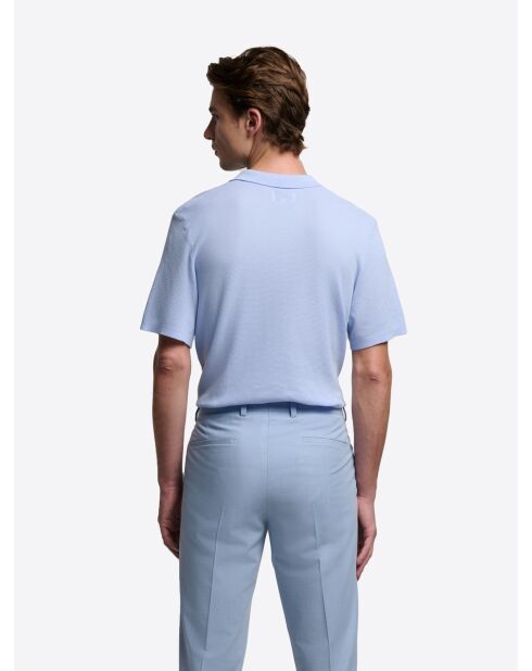 Polo maille col ouvert coton biologique bleu ciel