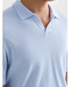Polo maille col ouvert coton biologique bleu ciel