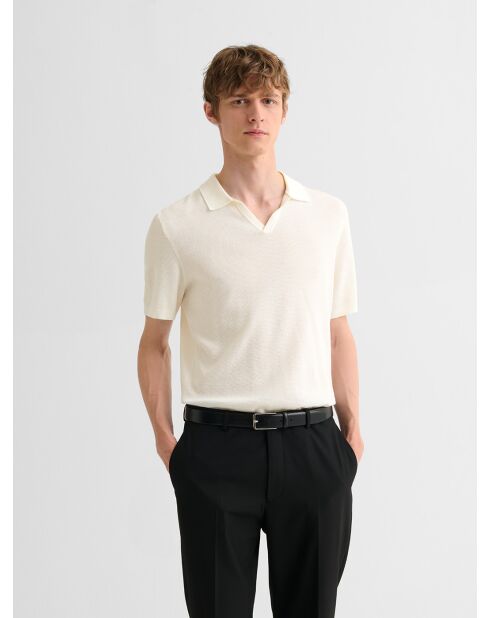 Polo maille col ouvert coton biologique blanc neige