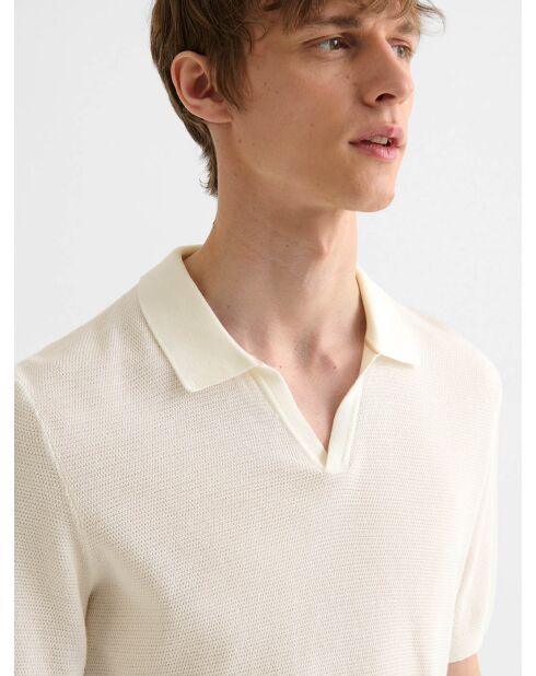 Polo maille col ouvert coton biologique blanc neige