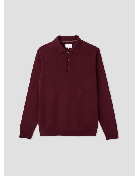 Polo boutonné en laine Mérinos figue