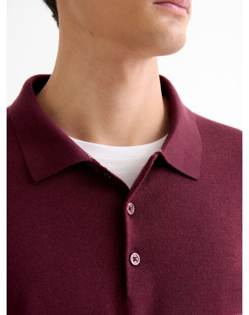 Polo boutonné en laine Mérinos figue