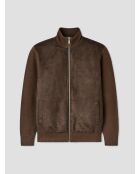 Cardigan zippé bi-matière café