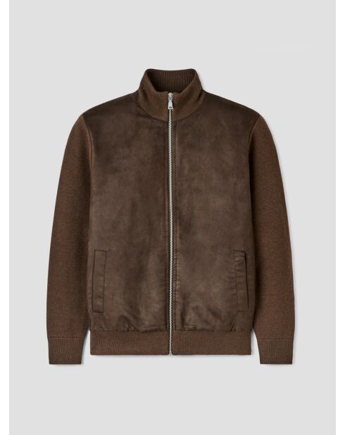 Cardigan zippé bi-matière café