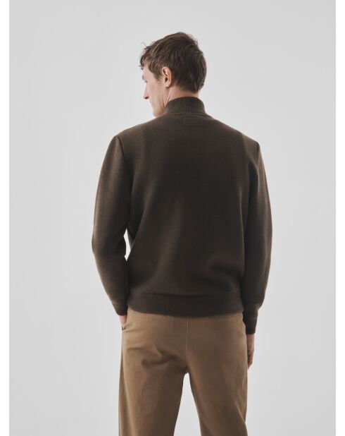 Cardigan zippé bi-matière café