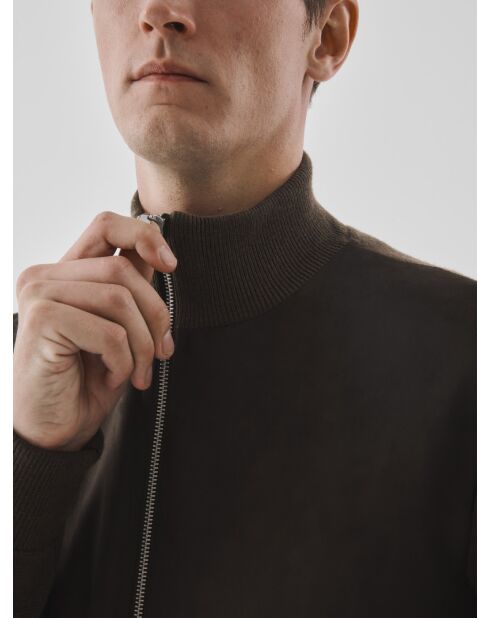 Cardigan zippé bi-matière café