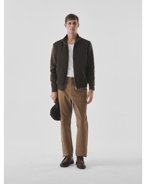 Cardigan zippé bi-matière café