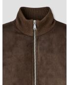Cardigan zippé bi-matière café