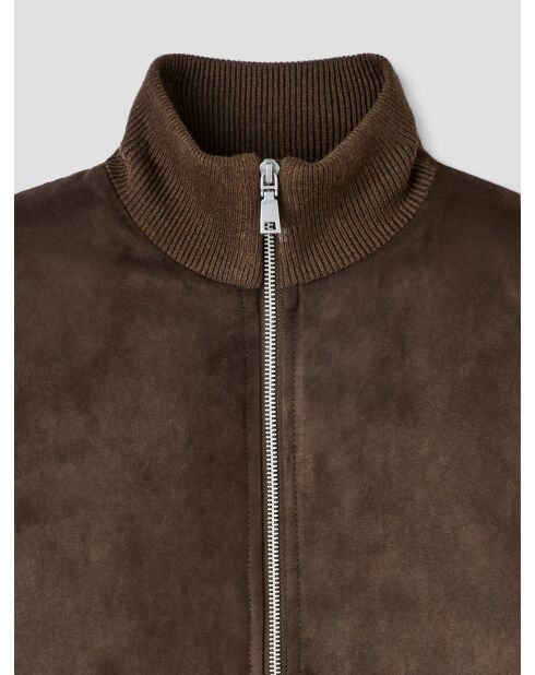 Cardigan zippé bi-matière café